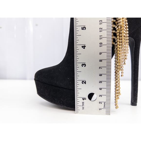 Shoe Dazzle Black Cha-Ching Gold Rhinestone Chain Embellished Knee Boots 6.5 - Picture 11 of 14